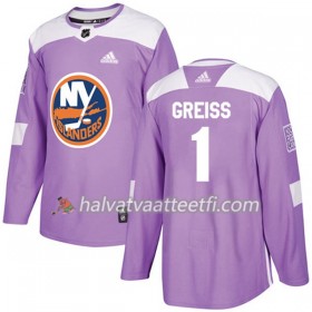 Miesten NHL New York Islanders Pelipaita Thomas Greiss 1 Adidas 2017-2018 Violetti Fights Cancer Practice Authentic